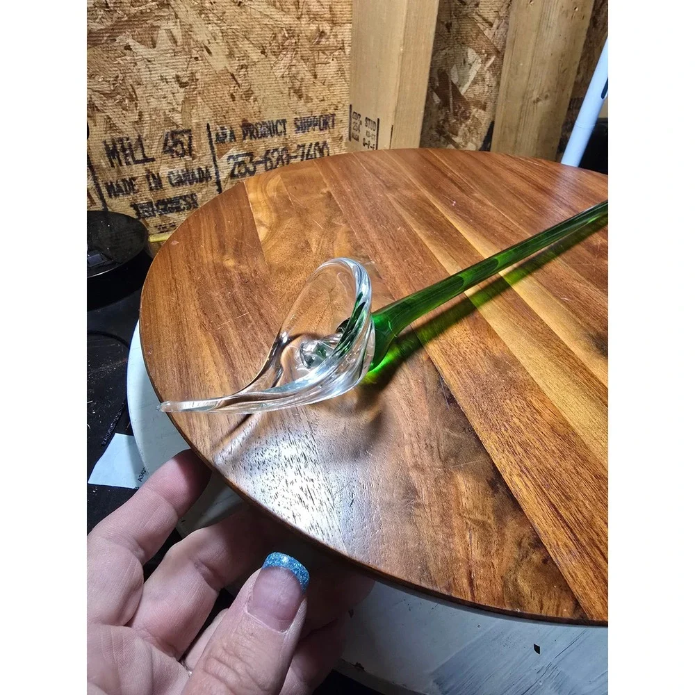 Vintage Hand Blown Art Glass Calla Lily Flower Green Stem Clear Bloom Decor